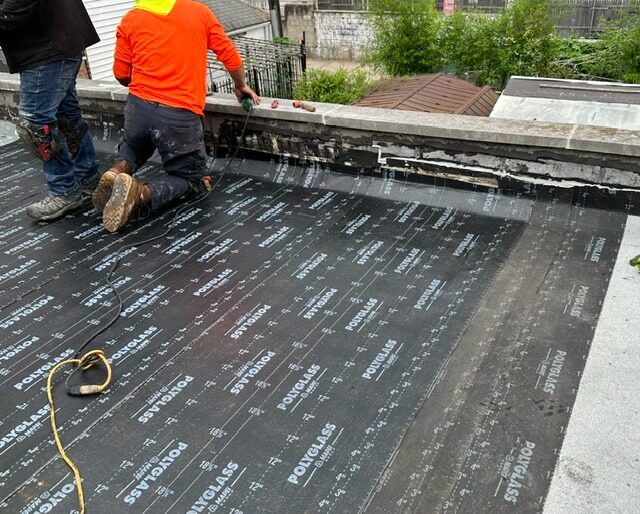 Torch-down roofing membrane installation - Queens NY
